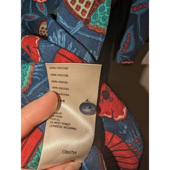 Women's Anthropologie Maeve XL Letitia Smocked Blouse Teal Poppy Babydoll Shirt - Picture 7 of 11